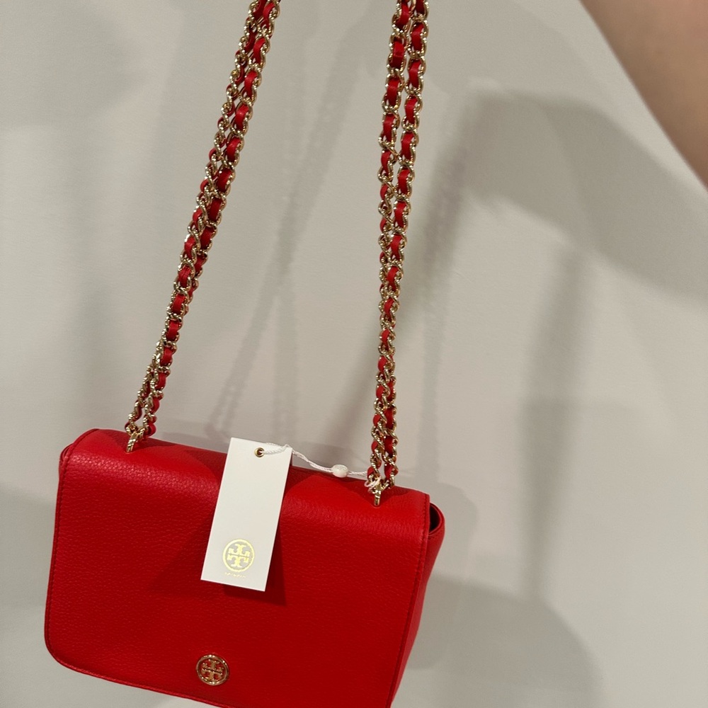 Tory Burch Vibrant Red Crossbody Bag with Chain Strap NWT